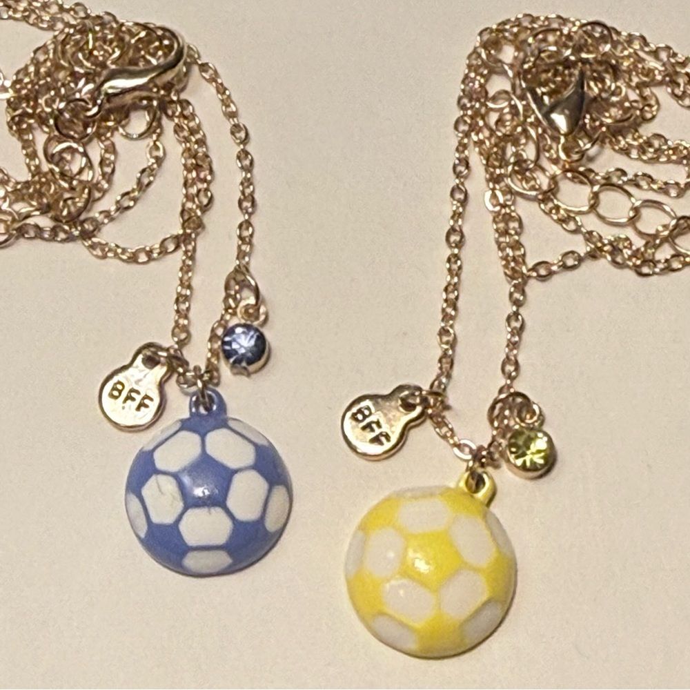 Claire's Blue and Yellow Soccer Ball BFF Necklace Set